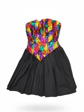 J Reynolds Designs Vintage Multi-colored Strapless Sequence Mini Dress Size 7/8
